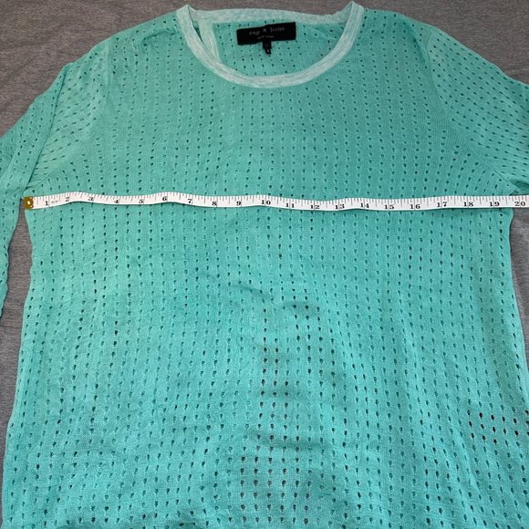 Rag & Bone, Teal Long‎ Sleeve 100% Cotton Blouse Mesh Open Back, Women Medium - Picture 4 of 10